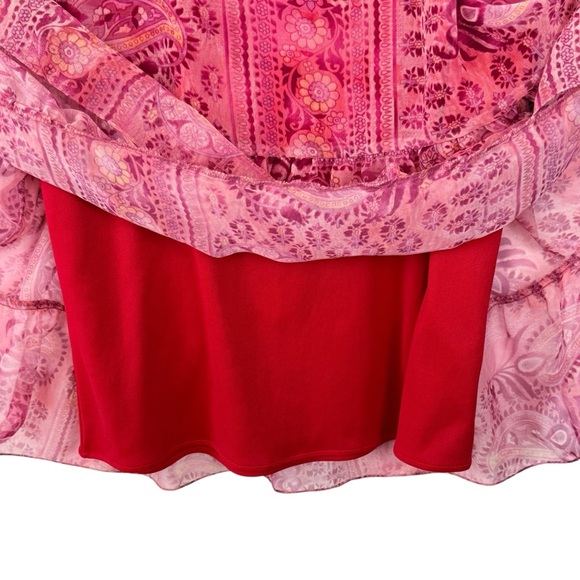 Vintage Y2K Dressbarn Paisley Tiered Boho Mini Dress Pink Made USA Small / Med - Picture 9 of 13